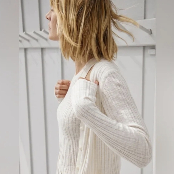 BUCK MASON Soft White Coastal Linen Rib Cardigan - Picture 3 of 10